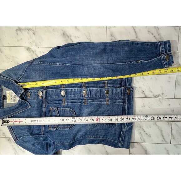 J Crew Denim Trucker Jacket Y2K Small Womens Med Wash Blue Stretch Cotton Blend - Picture 8 of 12